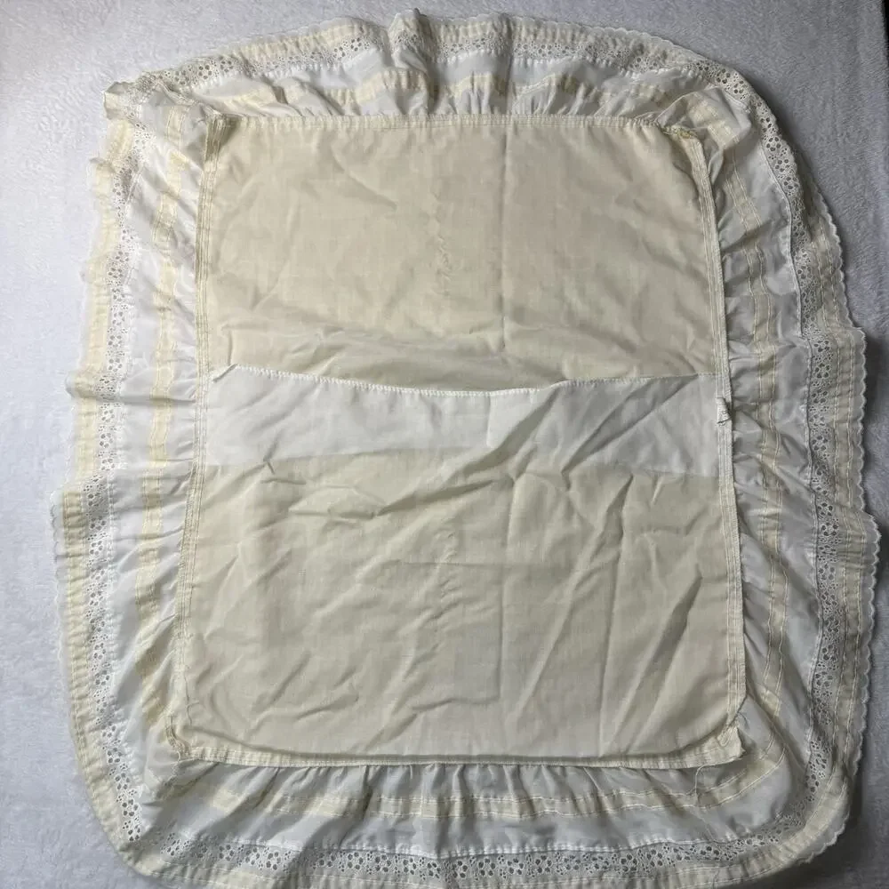 Vtg 70s Yellow White Pillowcase Queen Eyelet Ruffle Gingham Plaid Shabby Chic